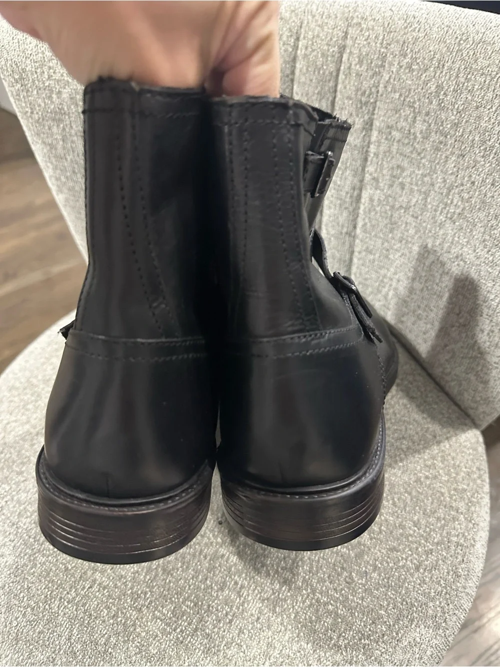 Men's Black Leather Ankle Boots with Buckle Strap